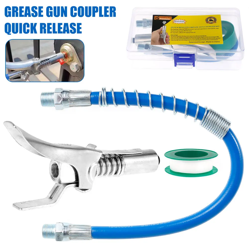 Grease Gun Coupler Lock Clip Type Grease Nozzle 10000PSI Quick Release High Pressure Grease Nozzle Coupler with Flexible Hose
Grease Gun Coupler Lock Clip Type Grease Nozzle 10000PSI Quick Release High Pressure Grease Nozzle Coupler with Flexible Hose