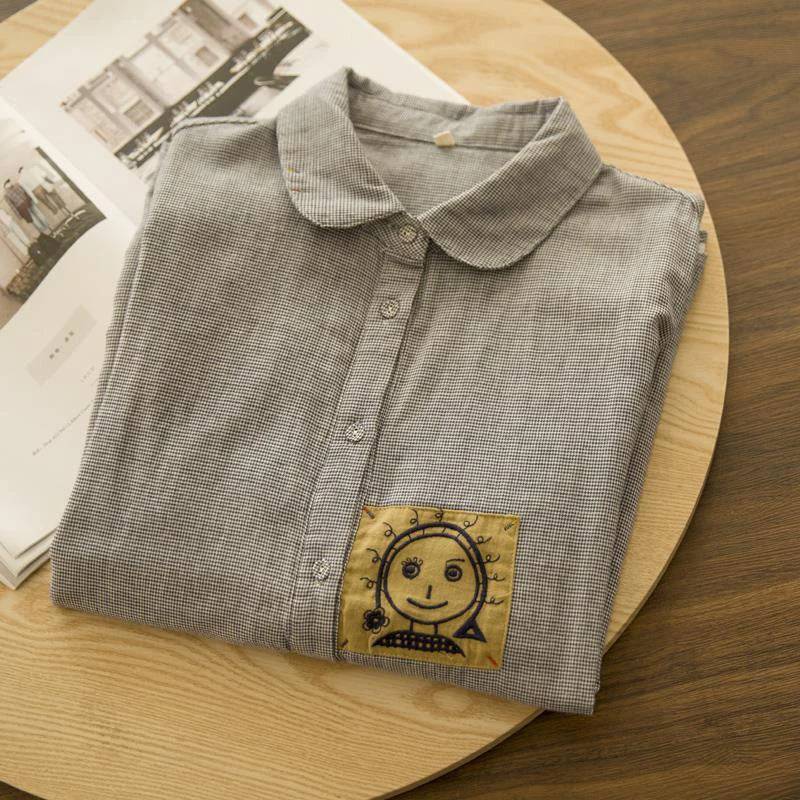 2022 Spring Autumn New Arts Style Women Long Sleeve Loose Casual Shirts 100% Cotton Embroidery Plaid Blouse Girl Tops C395
2022 Spring Autumn New Arts Style Women Long Sleeve Loose Casual Shirts 100% Cotton Embroidery Plaid Blouse Girl Tops C395