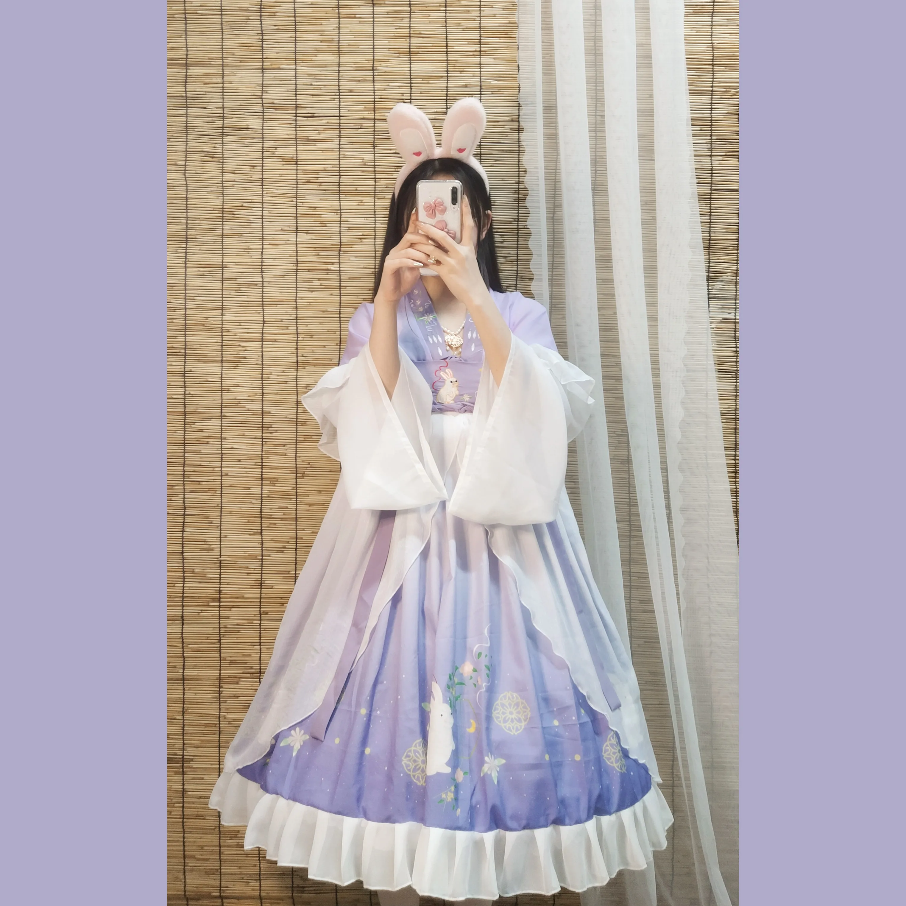 Women Hanfu Rabbit Embroidery Red Purple Lolita Costume Long Sleeve Ruffle Cute Cottagecore Style Dress Gradient Color Summer
Women Hanfu Rabbit Embroidery Red Purple Lolita Costume Long Sleeve Ruffle Cute Cottagecore Style Dress Gradient Color Summer