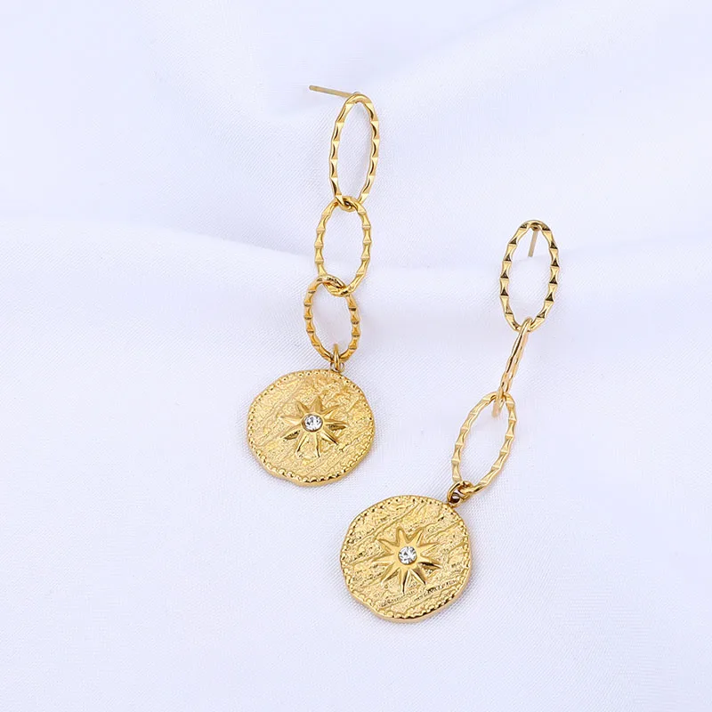 2022 European And American New Stainless Steel Long Earrings Fashion Earrings Round Star Pendant Electroplating 14k Spot
2022 European And American New Stainless Steel Long Earrings Fashion Earrings Round Star Pendant Electroplating 14k Spot
