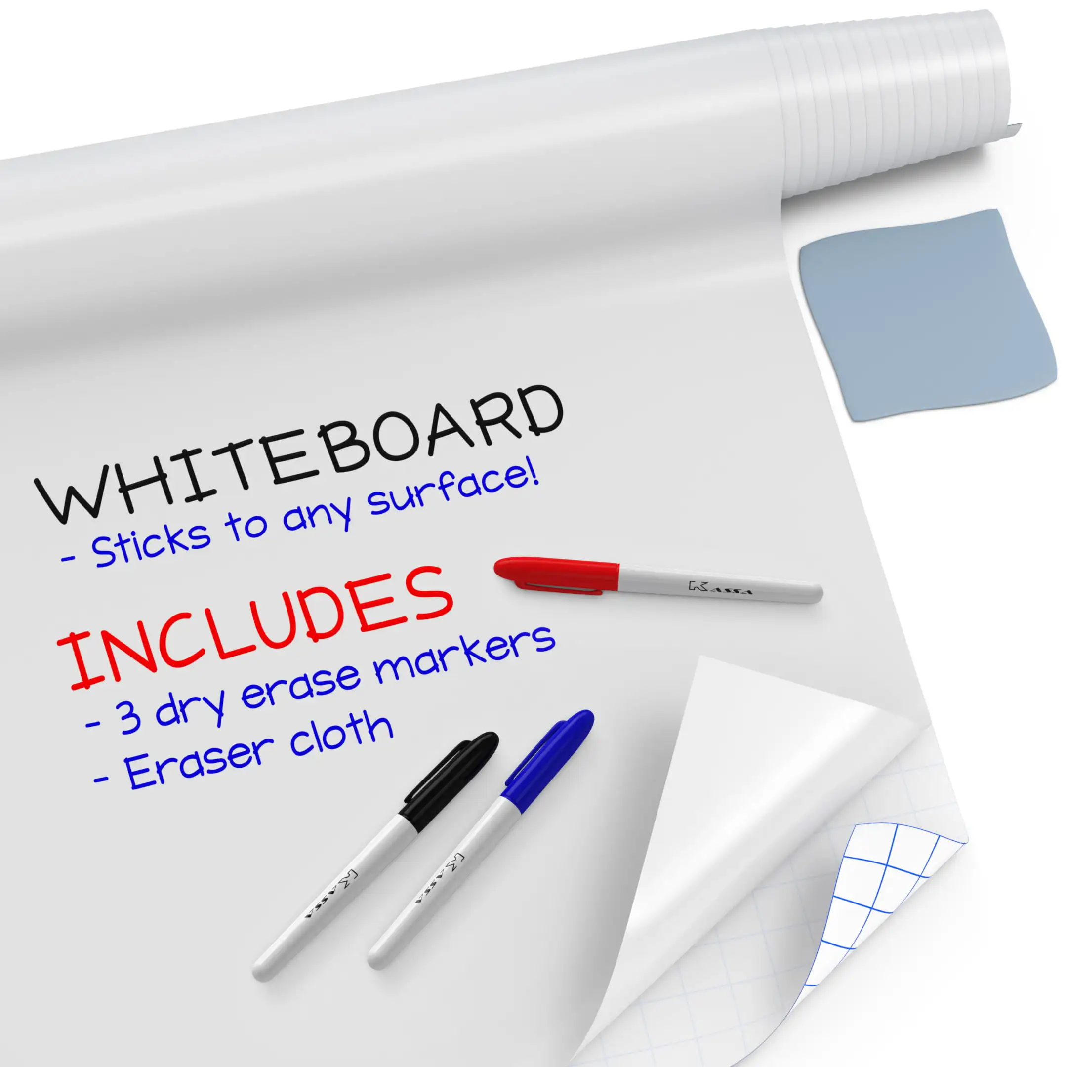 Large Whiteboard Wall Sticker Roll - 17.3" x 96 (8 Feet) - 3 Dry Erase Board Markers Included - Adhesive White Board Wallpaper
Large Whiteboard Wall Sticker Roll - 17.3" x 96 (8 Feet) - 3 Dry Erase Board Markers Included - Adhesive White Board Wallpaper