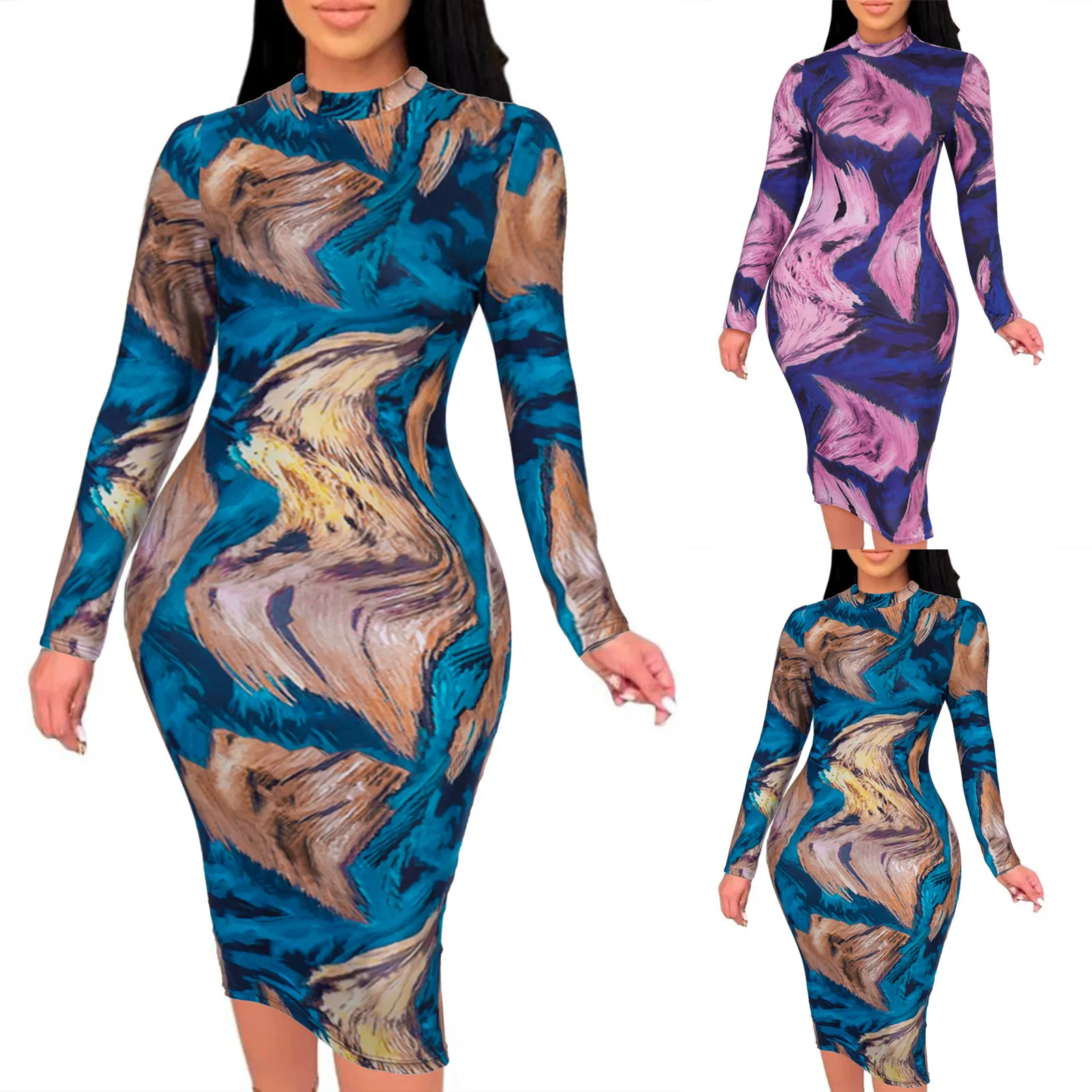 Women's Dress Colorful Printed Round Neck Long Sleeves Tight Slim Sexy Dress Wrap Midi Dress
Women's Dress Colorful Printed Round Neck Long Sleeves Tight Slim Sexy Dress Wrap Midi Dress