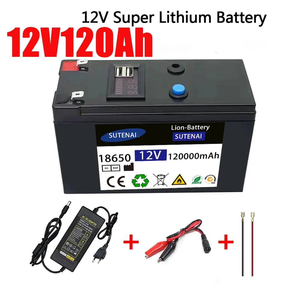 12V Battery 120Ah 18650 lithium battery pack Rechargeable battery for solar energy electric vehicle battery+12.6v3A charger
12V Battery 120Ah 18650 lithium battery pack Rechargeable battery for solar energy electric vehicle battery+12.6v3A charger