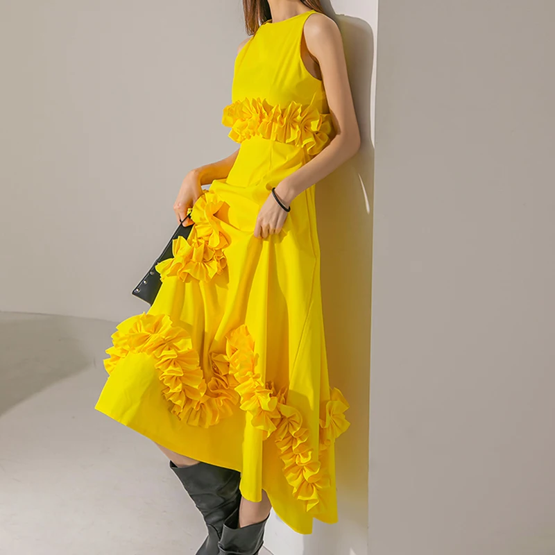 French Elegant Ruffle Mid length Dress Women's 2022 Autumn Round Neck Sleeveless Stitch Pleated Lace Decorative Dress
French Elegant Ruffle Mid length Dress Women's 2022 Autumn Round Neck Sleeveless Stitch Pleated Lace Decorative Dress