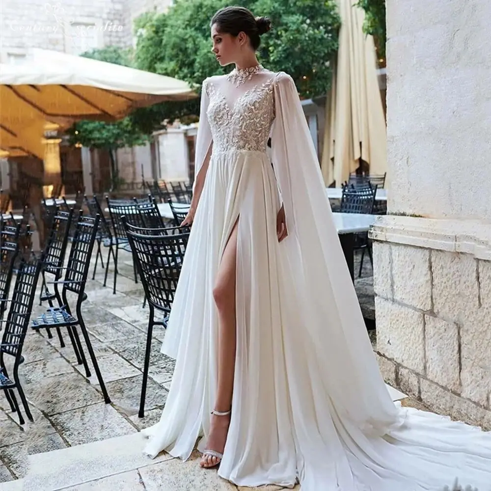 HERBURNL Wedding Dresses for Women with Cape High Slit Lace Appliques Backless Boho Bridal Gowns Bride Dress Custom Made Elegant
HERBURNL Wedding Dresses for Women with Cape High Slit Lace Appliques Backless Boho Bridal Gowns Bride Dress Custom Made Elegant