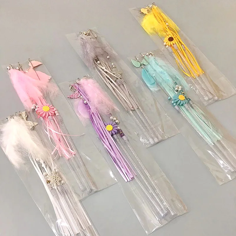 

Cat Toy Wand Cats Kittens Cute Kitty Toys Teaser Stick with Feather Tassles Plush Wands Interactive Tassel Catnip Ribbon Kitten