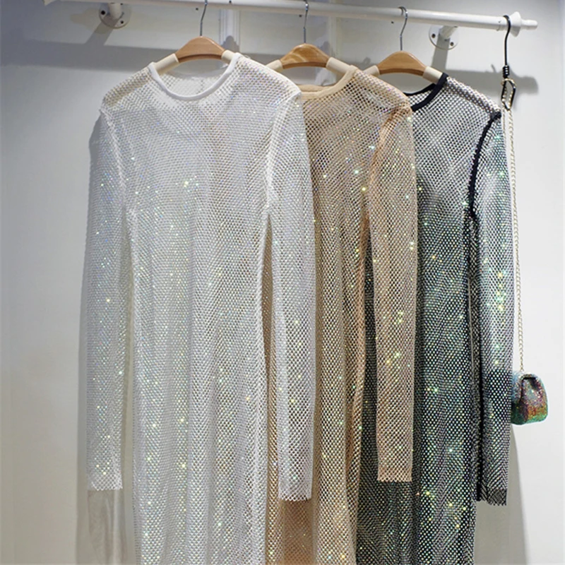 2023 New Women Crystal Diamond Sexy Bodycon Dress Hollow Out Long Sleeve Dress Female See Through Rhinestone Party Dress
2023 New Women Crystal Diamond Sexy Bodycon Dress Hollow Out Long Sleeve Dress Female See Through Rhinestone Party Dress