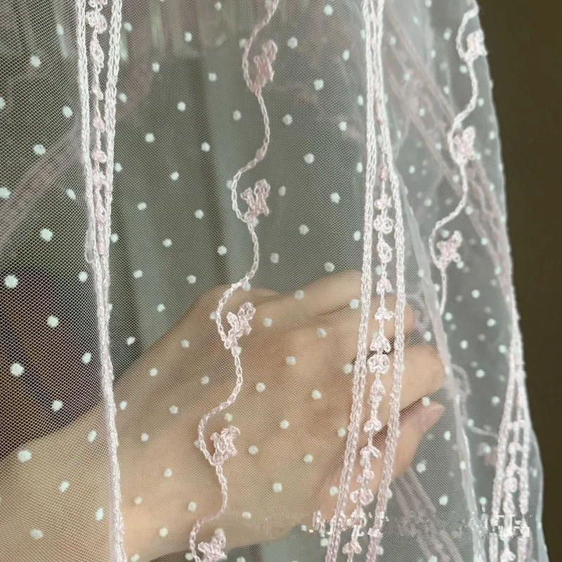 

150cm Wide Flocked Polka Dot Sheer Mesh Net Tulle Lace Fabric Sewing Dress Skirts Wedding Decor Veil Material Lolita Fabrics