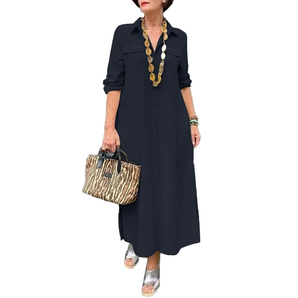 Shirt Dress Women Dress Casual Collared Elastic Elegant Full Length Gentle Lapel Neck Long Dress Long Sleeve Loose 
Shirt Dress Women Dress Casual Collared Elastic Elegant Full Length Gentle Lapel Neck Long Dress Long Sleeve Loose