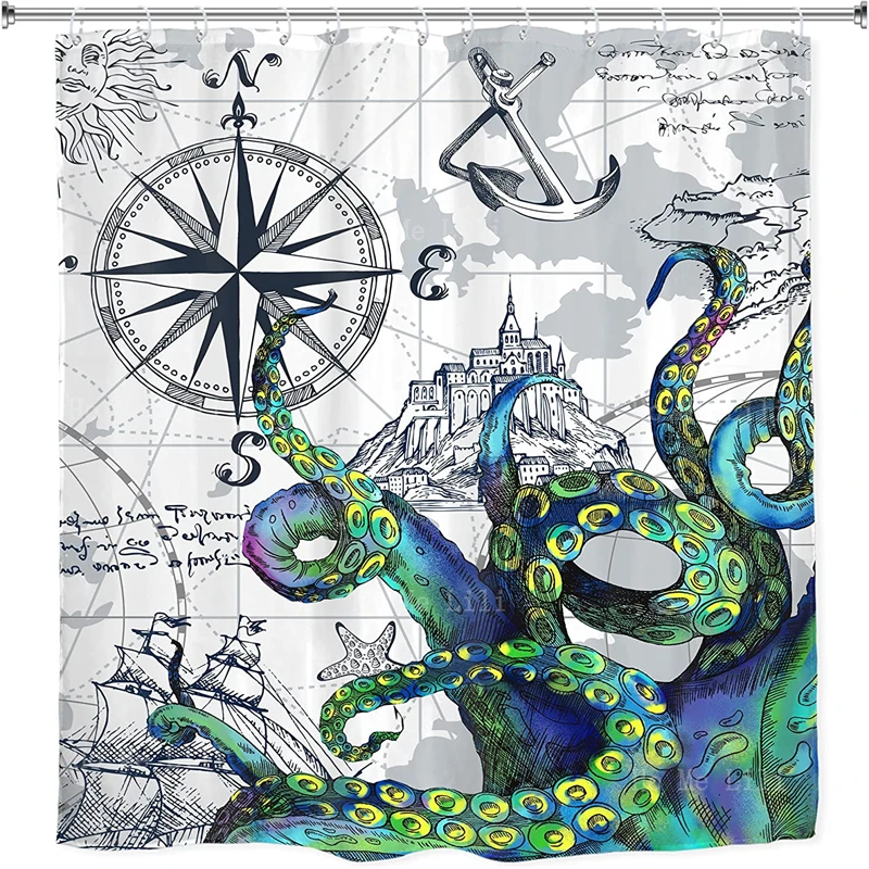 Осьминог Kraken атака пиратский корабль Tentacles парусник волна Гора под луной искусственный океан