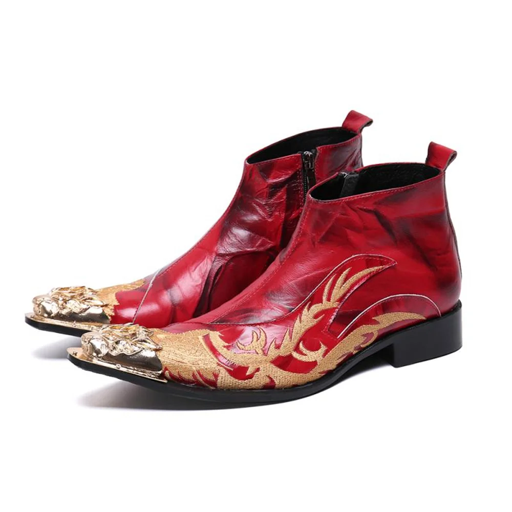 Red Printing Zipper With Metal Men Genuine Leather Pointed Toe Ankle Boots Plus Size 46 Wedding Fashion Party Dress Shoe
Red Printing Zipper With Metal Men Genuine Leather Pointed Toe Ankle Boots Plus Size 46 Wedding Fashion Party Dress Shoe