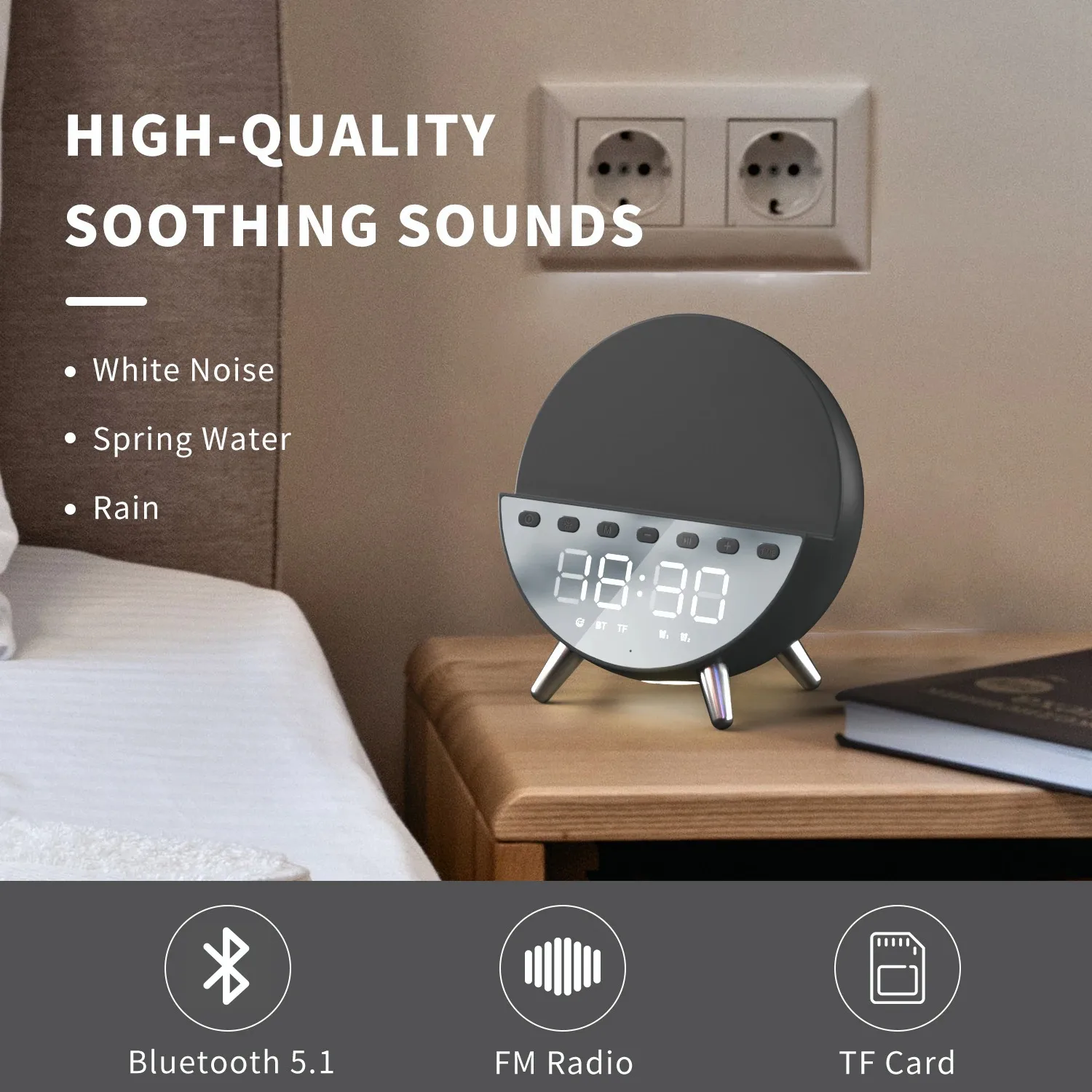 2022 NEW Multifunctional 5-in-1 Creative Bluetooth Audio Clock Alarm Clock Night Light Mobile Phone Wireless Charger 15W
2022 NEW Multifunctional 5-in-1 Creative Bluetooth Audio Clock Alarm Clock Night Light Mobile Phone Wireless Charger 15W