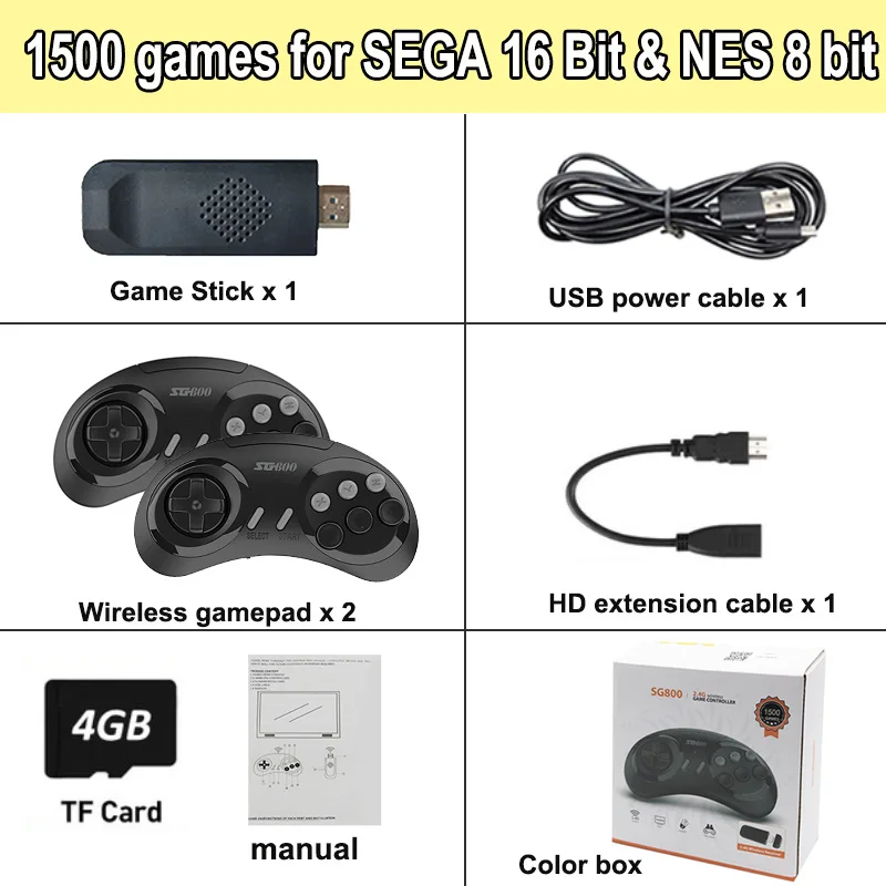 

Mini TV Game Stick HD Output Wireless Video Game Retro Console 1500 Games for Sega Genesis / NES Handheld Game Player