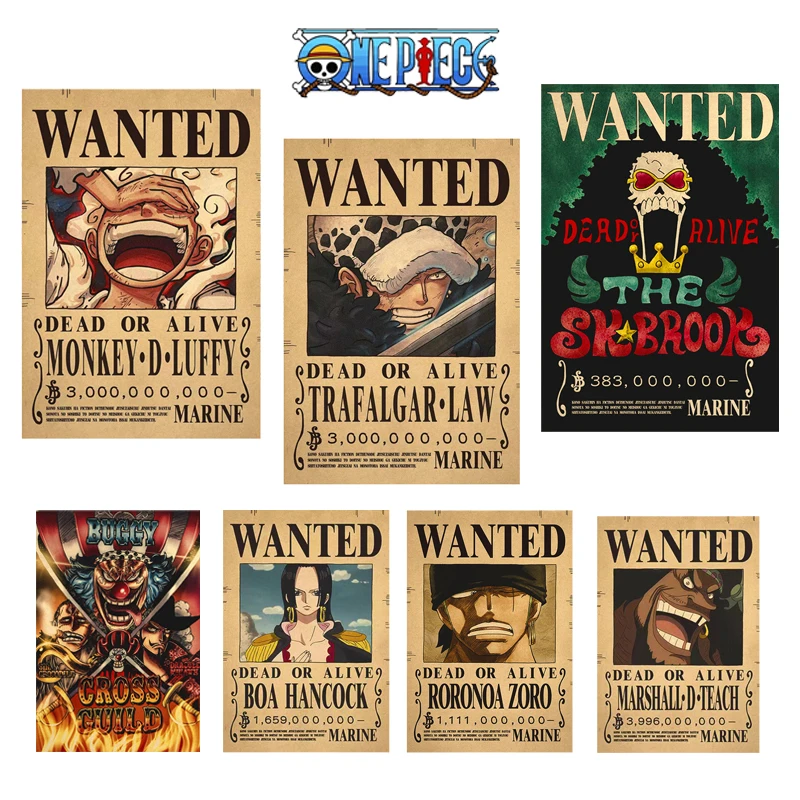 

2022 New One Piece Luffy 3 Billion Bounty Wanted Posters Four Emperors Kids Action Figures Anime Vintage Wall Decoration Poster