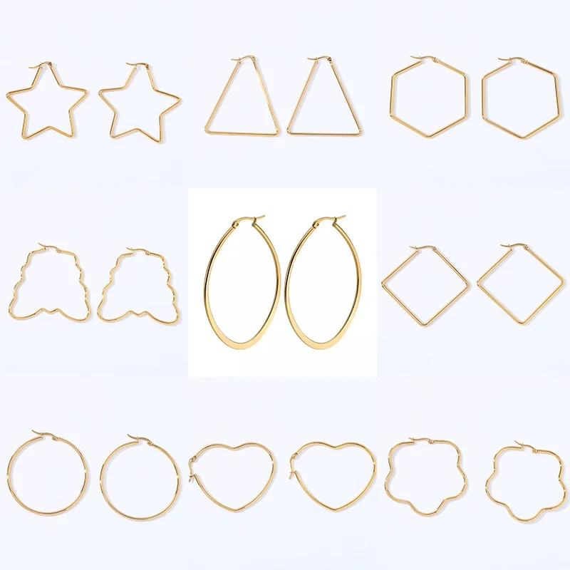 

Geometry Exaggerates The Trend of Stainless Steel Gold Titanium Steel Ear Buckle and Five-pointed Star Shaped Ear Ring Earrings