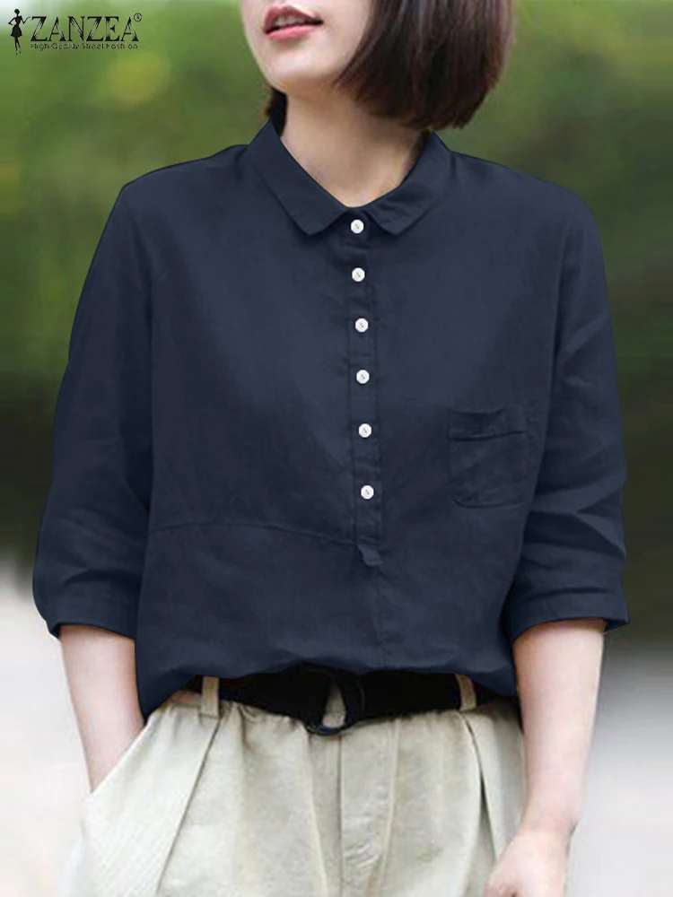 Модная рубашка ZANZEA с отворотом и рукавом 3/4, женская летняя блузка, повседневные рабочие топы, Женские винтажные свободные блузы, женская рубашка на пуговицах
Модная рубашка ZANZEA с отворотом и рукавом 3/4, женская летняя блузка, повседневные рабочие топы, Женские винтажные свободные блузы, женская рубашка на пуговицах