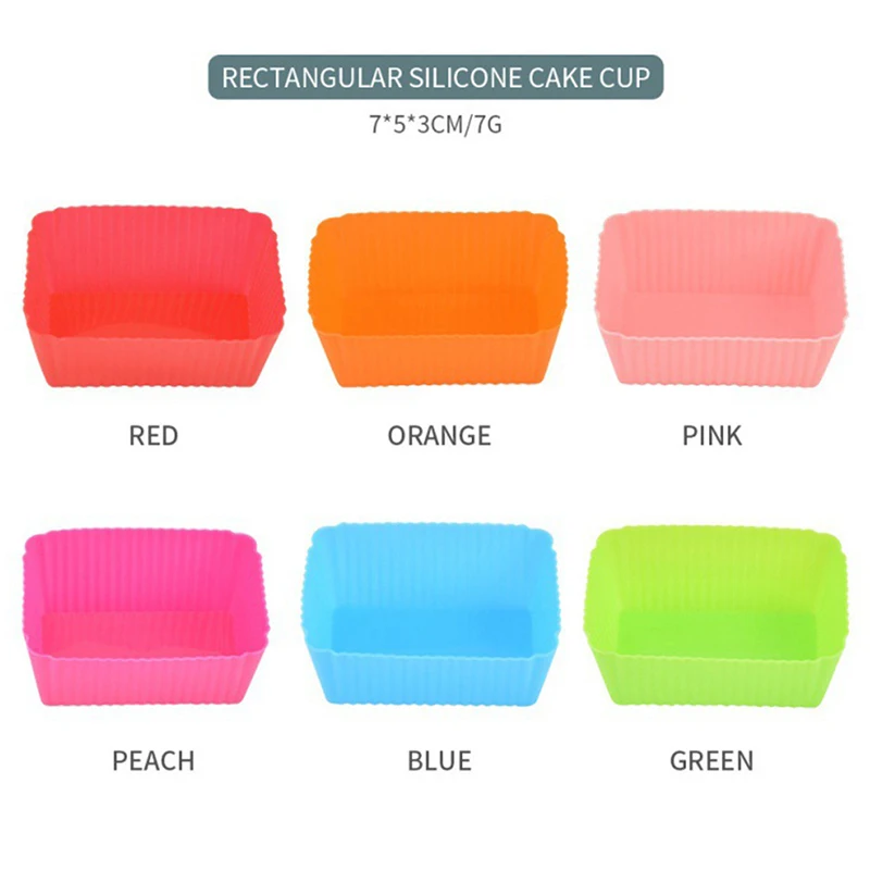 

6 PCS Cake Mold Silicone Rectangle Soft Muffin Cupcake Liner Bake Cup Mold Candy Mold Bakeware Baking Dish