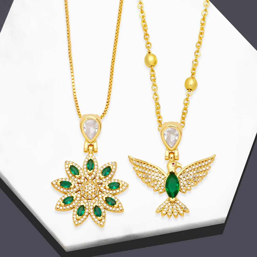 FLOLA Big Green Crystal Flower Necklace for Women Copper Gold Plated Peace Dove Necklaces CZ Rhinestone Jewelry Gifts nkeb569 
FLOLA Big Green Crystal Flower Necklace for Women Copper Gold Plated Peace Dove Necklaces CZ Rhinestone Jewelry Gifts nkeb569
