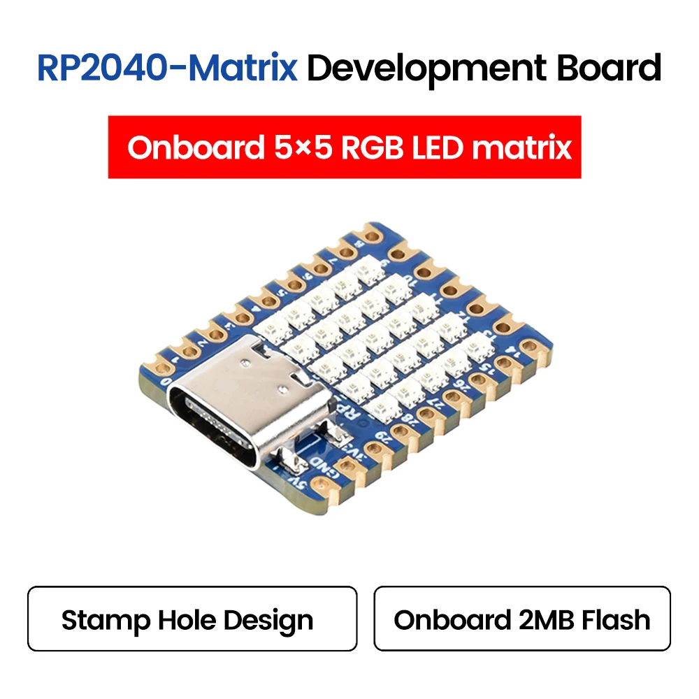 Mini RP2040-Matrix Плата разработки 5 × 5 RP2040 RGB Светодиодная матрица Модуль платы разработки Двухъядерный процессор для MicroPytho C/C
Mini RP2040-Matrix Плата разработки 5 × 5 RP2040 RGB Светодиодная матрица Модуль платы разработки Двухъядерный процессор для MicroPytho C/C