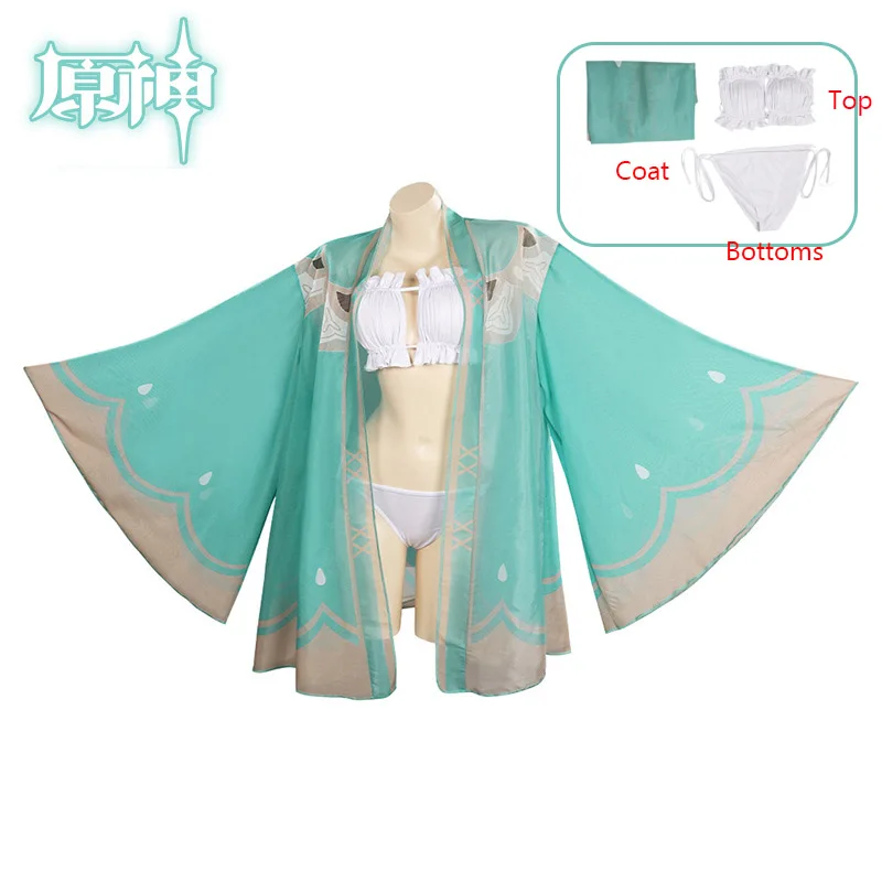 

Genshin Impact Venti Barbatos Swimsuit Cosplay Costume Venti Swimwear Outfits Summer Beach Bikini Full Set Bathing Cloak Suit