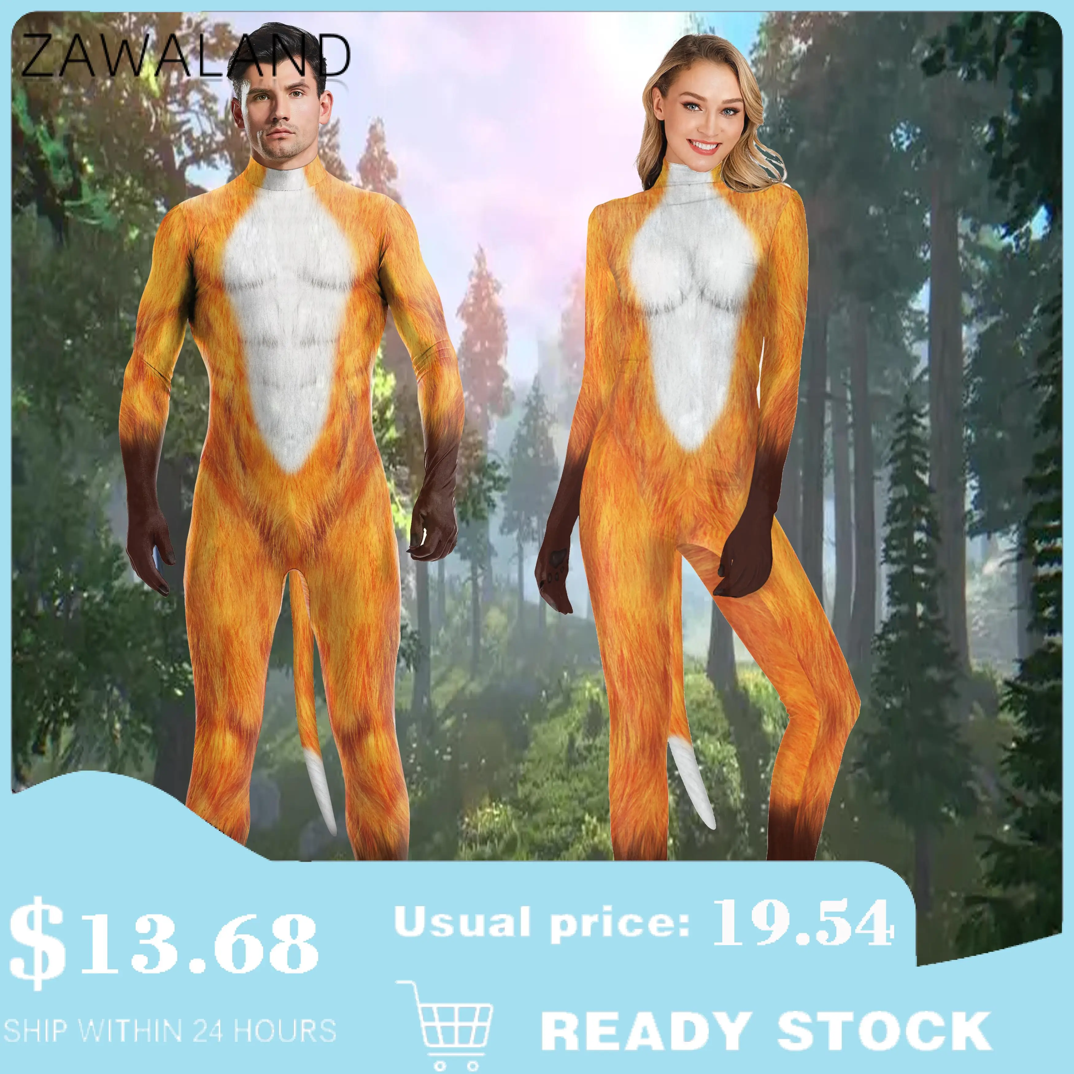 

Zawaland Halloween Whole Cosplay Masculino Costumes Full Cover Fox Printed Fantasy Catsuit Adult Zentai Bondage Muscle Suit
