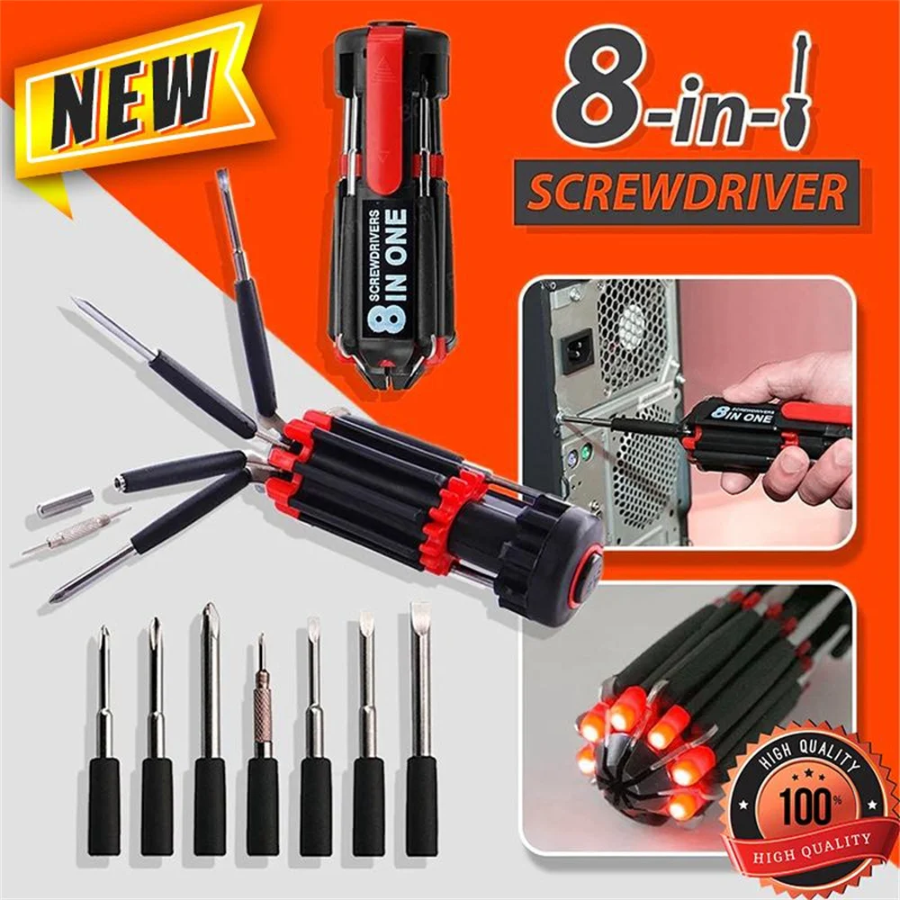 8 In 1 Slotted Phillips Screwdriver With LED Light Pocket Screwdriver Kit Multi-function Precision Mobile Phone Repair Hand Tool
8 In 1 Slotted Phillips Screwdriver With LED Light Pocket Screwdriver Kit Multi-function Precision Mobile Phone Repair Hand Tool