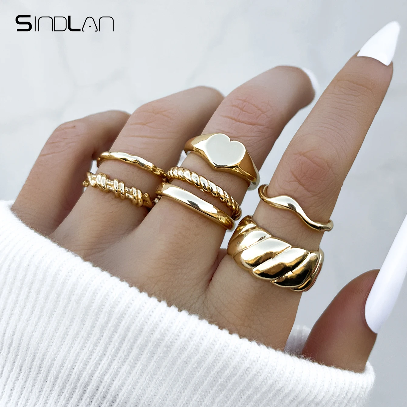 Sindlan 6Pcs Vintage Gold Color Heart Rings for Women Simple Chunky Geometric Set Female 2022 Fashion Jewelry Gift Anillos Mujer
Sindlan 6Pcs Vintage Gold Color Heart Rings for Women Simple Chunky Geometric Set Female 2022 Fashion Jewelry Gift Anillos Mujer