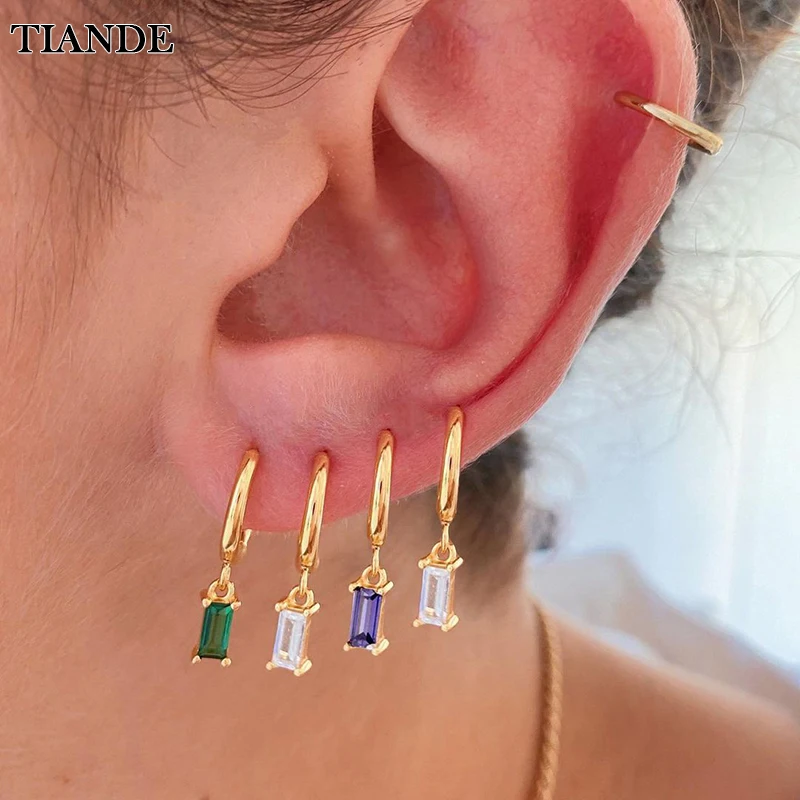 

TIANDE Gold Plated Dangle Earrings for Women Fashion Exquisite Colored Zircon Ear Cuff Woman Drop Earring 2023 Jewelry Wholesale