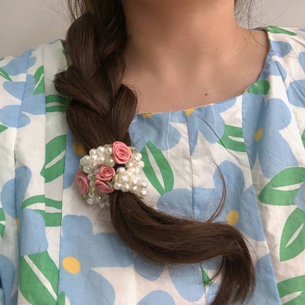 

Резинки для волос в Корейском стиле, эластичные заколки для хвоста с бусинами и жемчужинами, аксессуар для волос с жемчужинами и цветами
