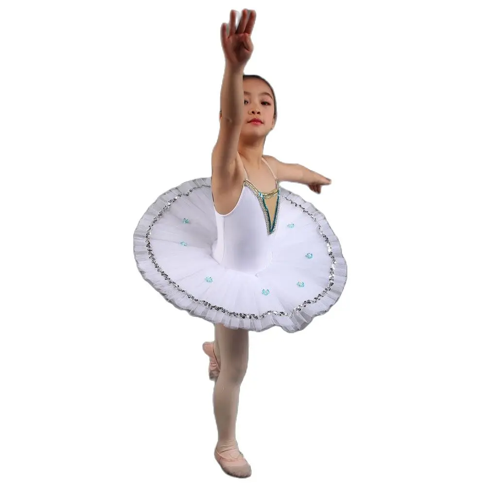 

PLL001 Kids and Adult Ballet Pancake Tutu White Spandex Bodice with White Pleated Tulle Ballet Tutu Skirt Performance Tutus