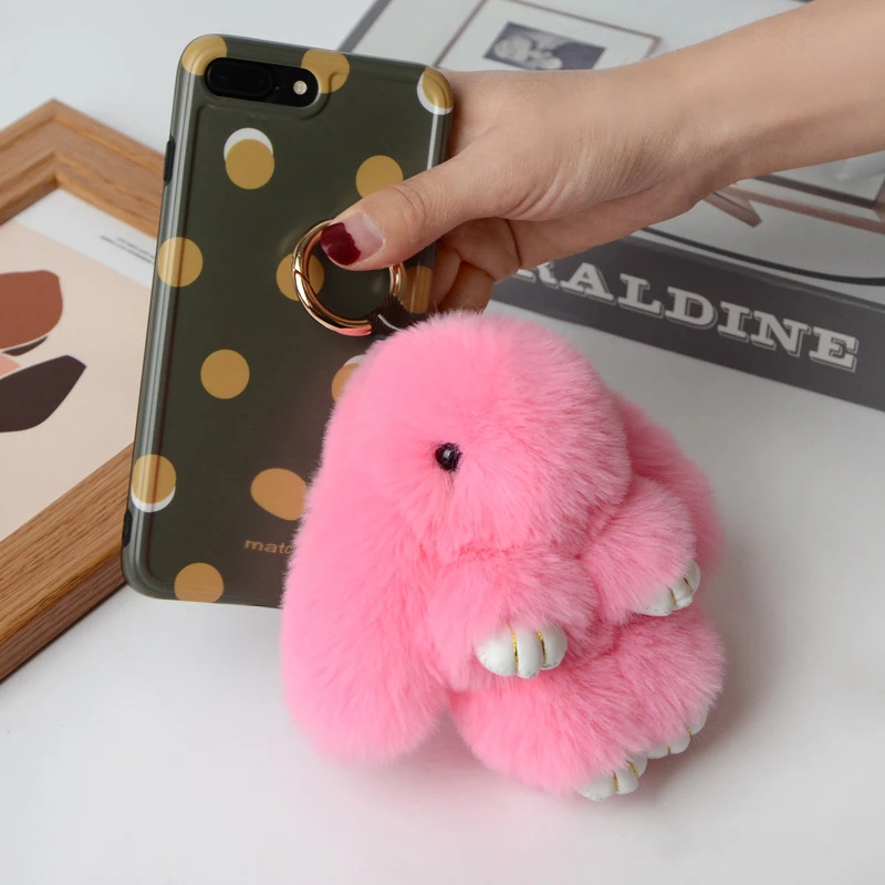 

Rabbit Keychain Ring Fluffy Real Fur Pompon Bunny Trinket Key Chain Charm Cute Key Ring On Bag Car Key Pendant