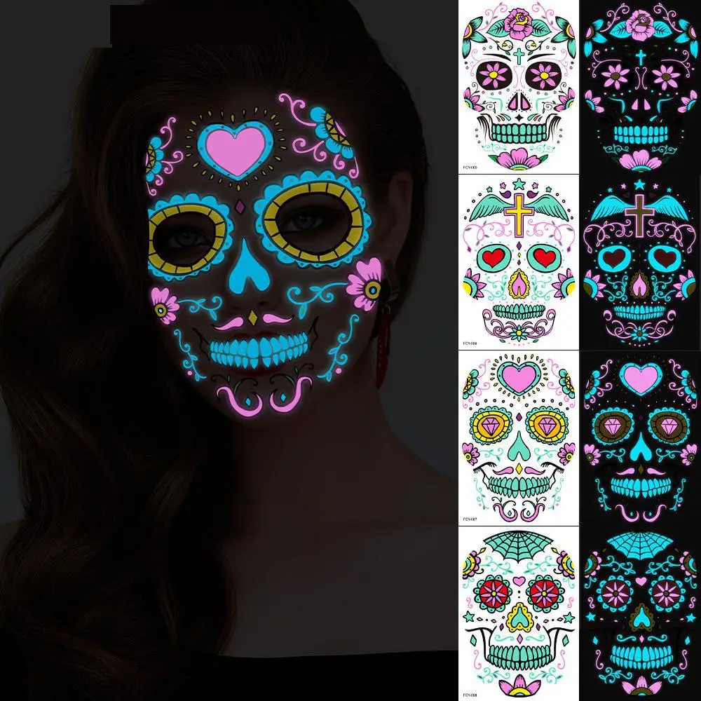 1/4pcs Funny Halloween Two-color Glow Tattoo Stickers Horror Creative Temporary Face Ghost Festival Scar Sticker |