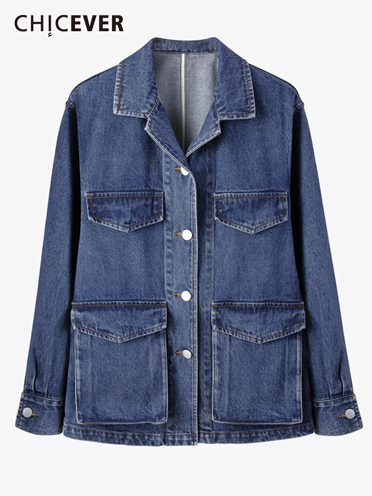 CHICEVER Patchwork Oversized Pocket Jackets For Women Lapel Long Sleeve Vintage Denim Coat Female Fashion Clothing Autumn Style
CHICEVER Patchwork Oversized Pocket Jackets For Women Lapel Long Sleeve Vintage Denim Coat Female Fashion Clothing Autumn Style