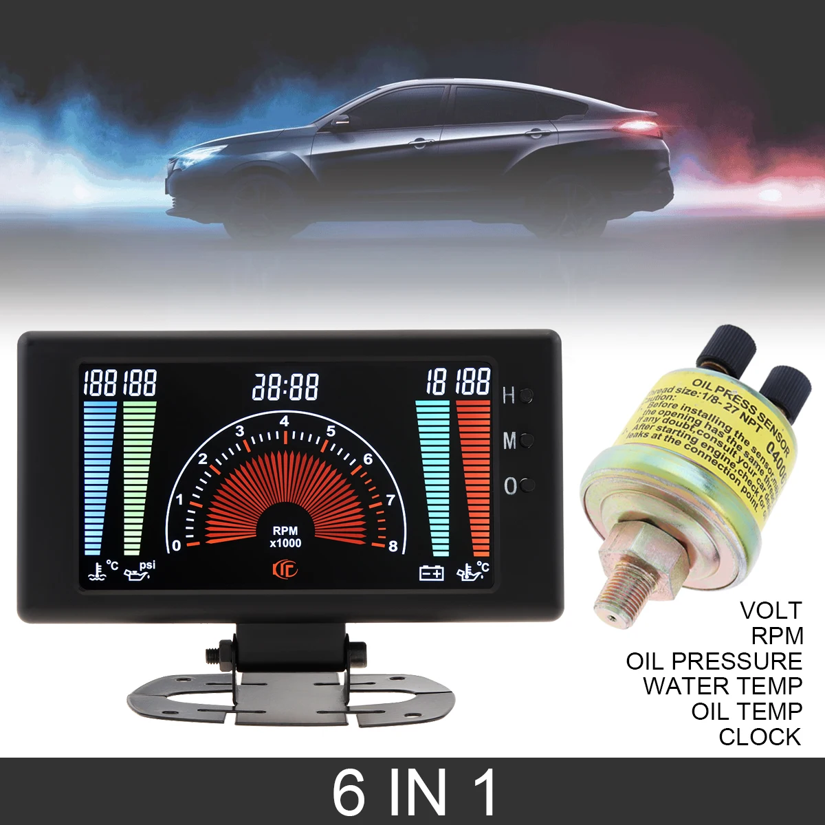 6 in 1 LCD Car Digital Gauge Water Temperature Gauge Oil Pressure Gauge Voltmeter RPM Clock Fuel Temperature Gauge Parts
6 in 1 LCD Car Digital Gauge Water Temperature Gauge Oil Pressure Gauge Voltmeter RPM Clock Fuel Temperature Gauge Parts