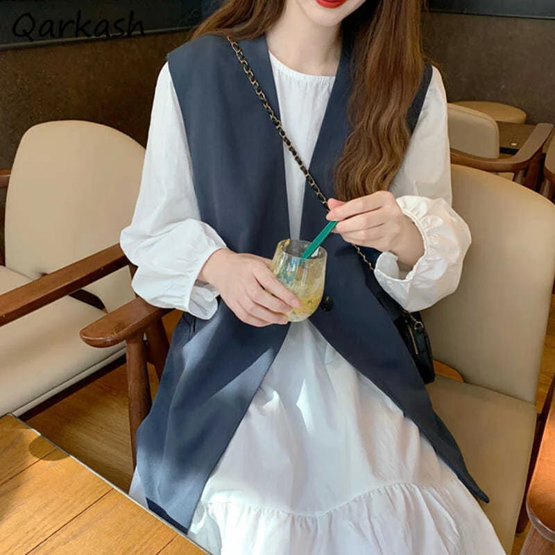 Vests Women M-4XL Baggy Chic Solid Stylish Ins Vintage Basic Waistcoat Ulzzang Casual Hipster Outerwear Autumn All-match Simple 
Vests Women M-4XL Baggy Chic Solid Stylish Ins Vintage Basic Waistcoat Ulzzang Casual Hipster Outerwear Autumn All-match Simple