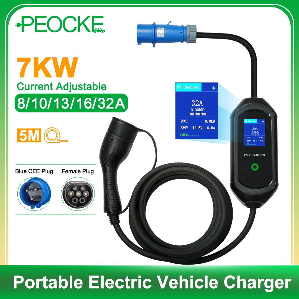 Peocke Portable Electric Car Charger Type 2 IEC62196-2 EVSE Wallbox Adjustable Current with CEE Plug for Electric Vehicle Cars
Peocke Portable Electric Car Charger Type 2 IEC62196-2 EVSE Wallbox Adjustable Current with CEE Plug for Electric Vehicle Cars