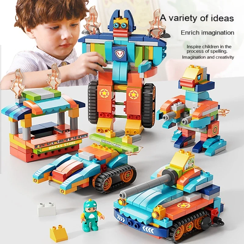 Large particles assembled puzzle building blocks variety battle tank toy deformation robot racing building block set
Large particles assembled puzzle building blocks variety battle tank toy deformation robot racing building block set