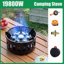 19800W 7-Core Strong Fire Power Camping Stove Portable Tourist Gas Burner Windproof Electronic ignition Outdoor Stoves Hiking