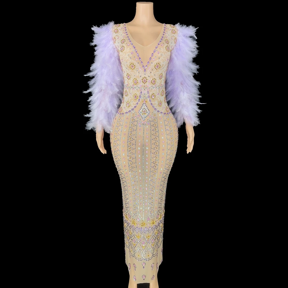 New Sparkly Rhinestones Feathers Sleeves Long Dress Sexy Celebriate Birthday Party Evening Prom Dress Singer Show Stage Wear
New Sparkly Rhinestones Feathers Sleeves Long Dress Sexy Celebriate Birthday Party Evening Prom Dress Singer Show Stage Wear