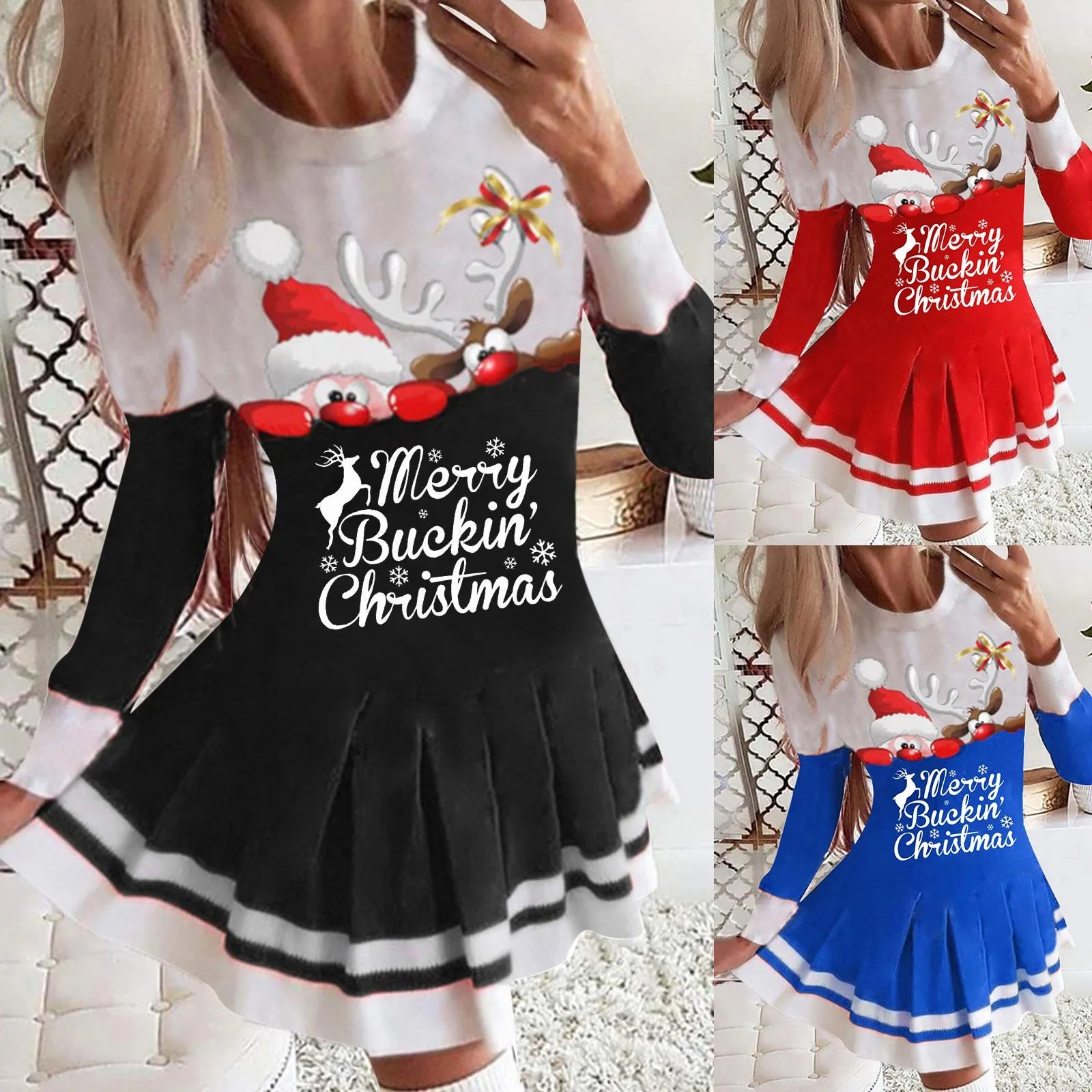 Merry Christmas Printed Women Dress Long Sleeve O Neck Mini Party Dress Xmas New Year Ladies 90s Girls Sweet Pleated Dress
Merry Christmas Printed Women Dress Long Sleeve O Neck Mini Party Dress Xmas New Year Ladies 90s Girls Sweet Pleated Dress