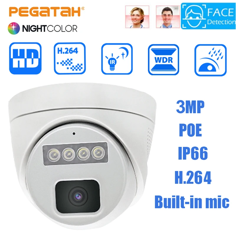 

3MP Indoor POE IP Camera Wide Angle Face Audio Waterproof Infrared Night Vision Dome Cam Video Surveillance Home Security