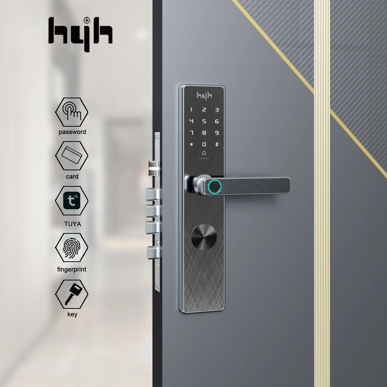 hyh Smart Lock 5 in 1 Fingerprint/Password/Card/App/Key Unlock Keyless Entry Door Lock for Security Door 
hyh Smart Lock 5 in 1 Fingerprint/Password/Card/App/Key Unlock Keyless Entry Door Lock for Security Door