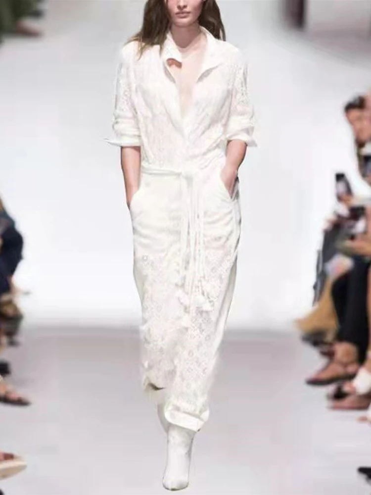 Runway Spring Autumn New Designer White Lace Top Belt Casual Slim Pants Elegant Vintage High Quality Fashion Office Women's Sets
Runway Spring Autumn New Designer White Lace Top Belt Casual Slim Pants Elegant Vintage High Quality Fashion Office Women's Sets