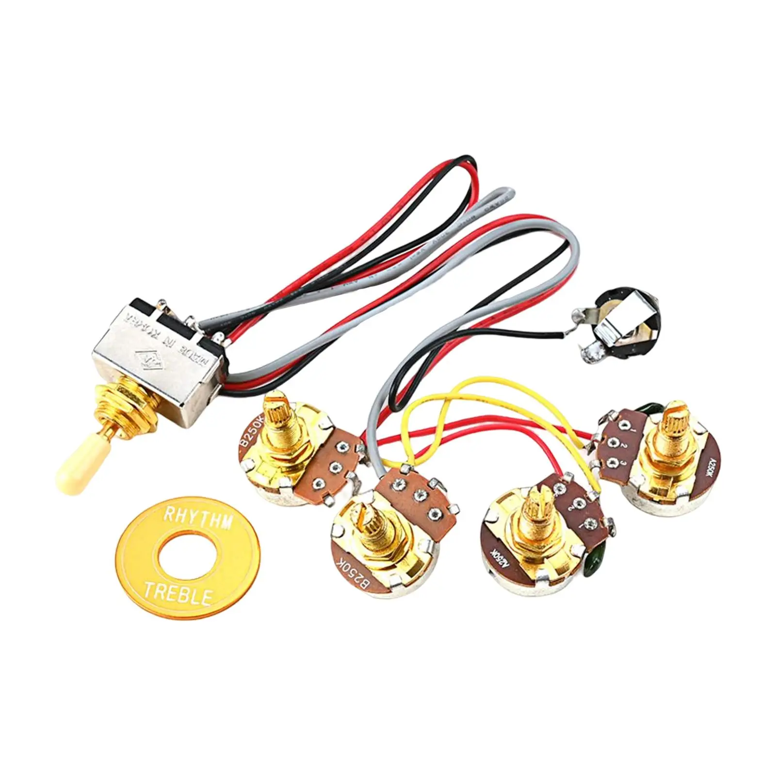 Professional A250K+B250K Potentiometer Complete Circuit Wiring Guitar Wiring Harness 4ways Toggle Switch 2 Volumes for Replaces
Professional A250K+B250K Potentiometer Complete Circuit Wiring Guitar Wiring Harness 4ways Toggle Switch 2 Volumes for Replaces