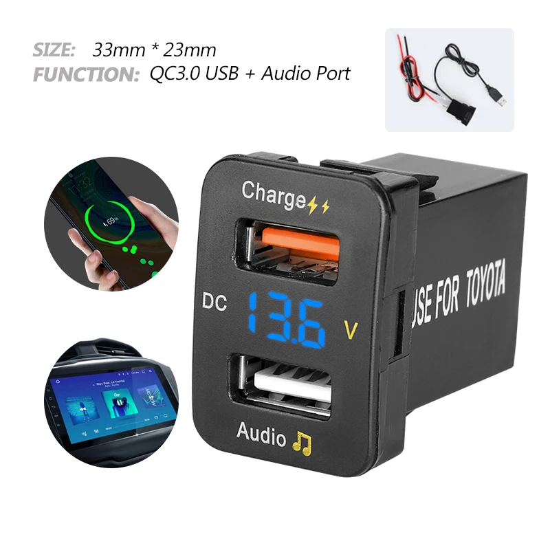 Автомобильные аксессуары интерьер авто toyota corolla Prado автомобильное зарядное устройство 12 В 24 в двойной usb вольтметр аудио порт QC3.0 Быстрая зарядка 
Автомобильные аксессуары интерьер авто toyota corolla Prado автомобильное зарядное устройство 12 В 24 в двойной usb вольтметр аудио порт QC3.0 Быстрая зарядка