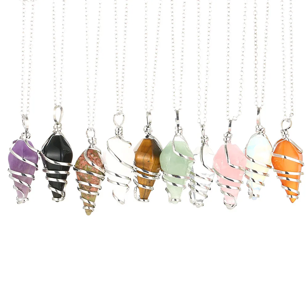 Natural Stone Spiral Cone Pendant Necklace For Women Healing Rose Quartz Crystals Necklace Opal Amethysts Chain Reiki Jewelry
Natural Stone Spiral Cone Pendant Necklace For Women Healing Rose Quartz Crystals Necklace Opal Amethysts Chain Reiki Jewelry