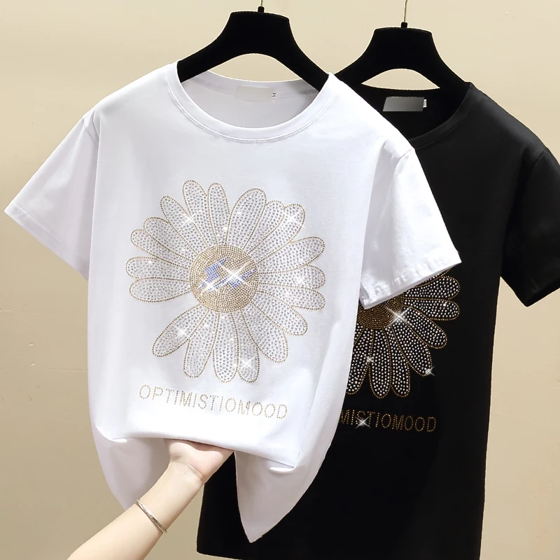 New Fashion Ins Hot Rhinestone Loose T-shirt Women 2023 Summer Small Daisy Short Sleeve Sun Flower Cotton Tshirt Top
New Fashion Ins Hot Rhinestone Loose T-shirt Women 2023 Summer Small Daisy Short Sleeve Sun Flower Cotton Tshirt Top