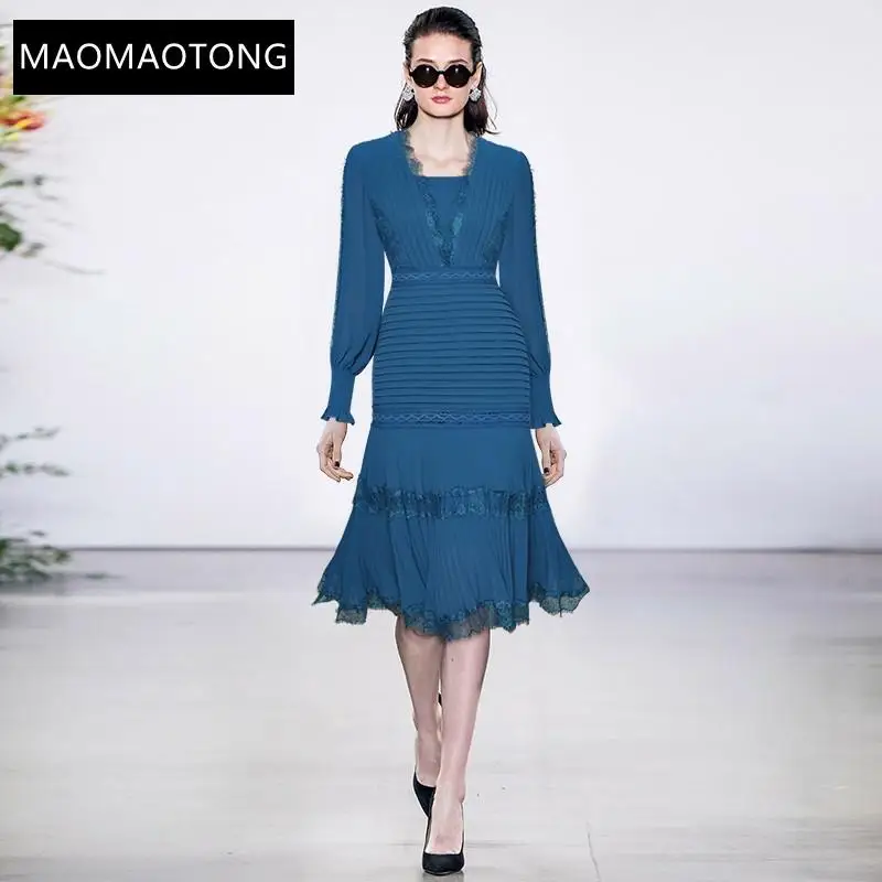 2021 Fashion Runway Summer Black/Blue Dress Women V-neck Lace Patchwork Long Sleeve High Street Lady Elegant Midi Dress
2021 Fashion Runway Summer Black/Blue Dress Women V-neck Lace Patchwork Long Sleeve High Street Lady Elegant Midi Dress