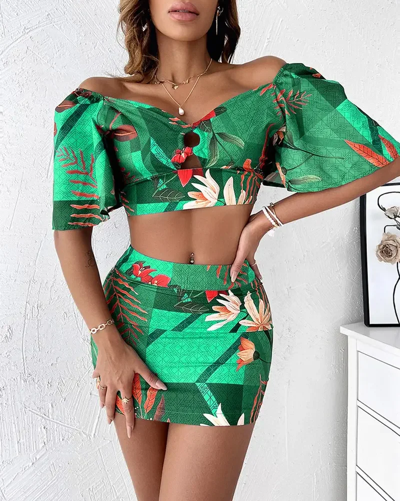 Sexy Tropical Print A Skirt Set for Women Print Flutter Sleeve Top & Boho Suit 2 Pieces Summer 2022 New
Sexy Tropical Print A Skirt Set for Women Print Flutter Sleeve Top & Boho Suit 2 Pieces Summer 2022 New
