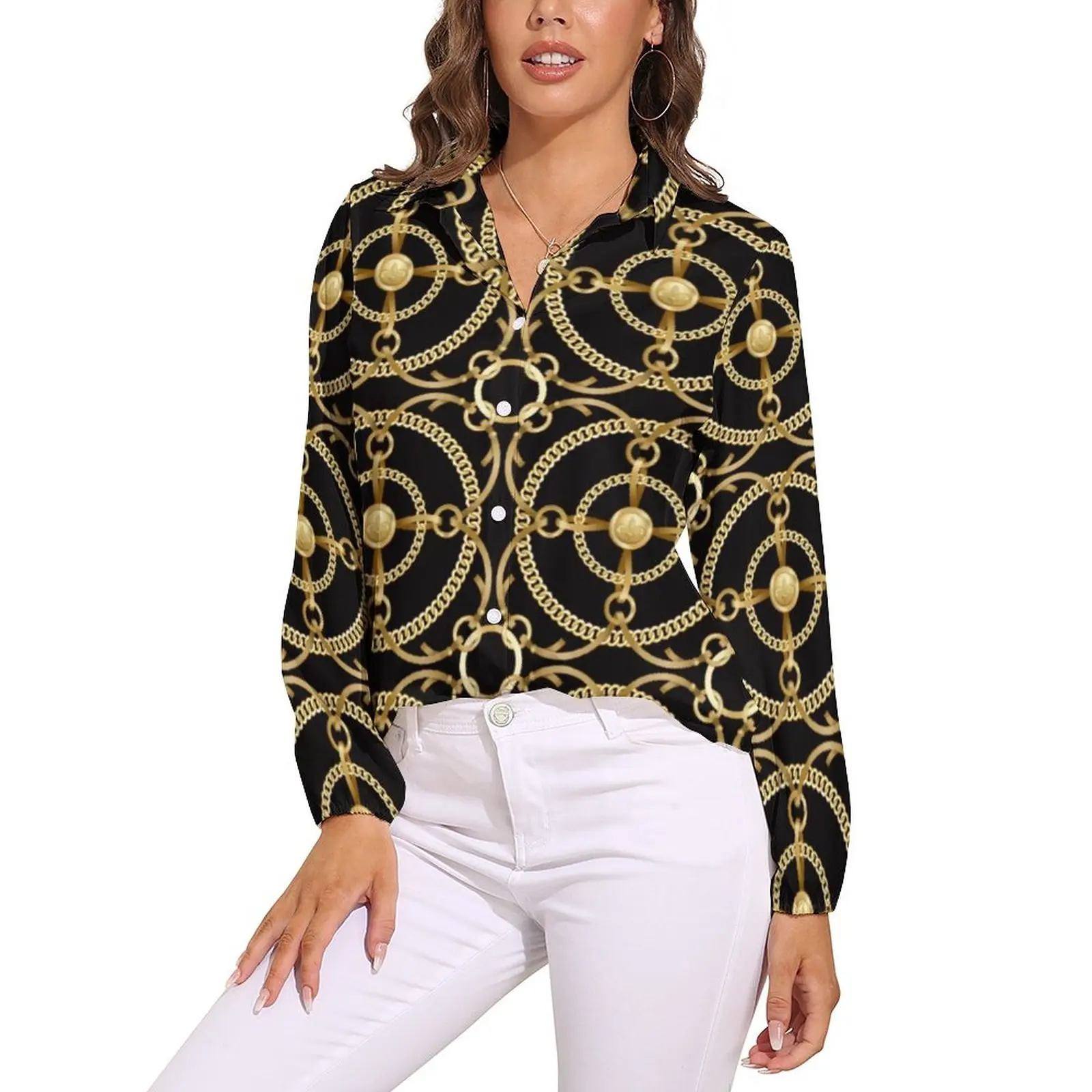 Golden Chain Print Loose Blouse Circles Art Street Style Oversized Blouses Women Long Sleeve Cool Shirt Summer Graphic Top
Golden Chain Print Loose Blouse Circles Art Street Style Oversized Blouses Women Long Sleeve Cool Shirt Summer Graphic Top